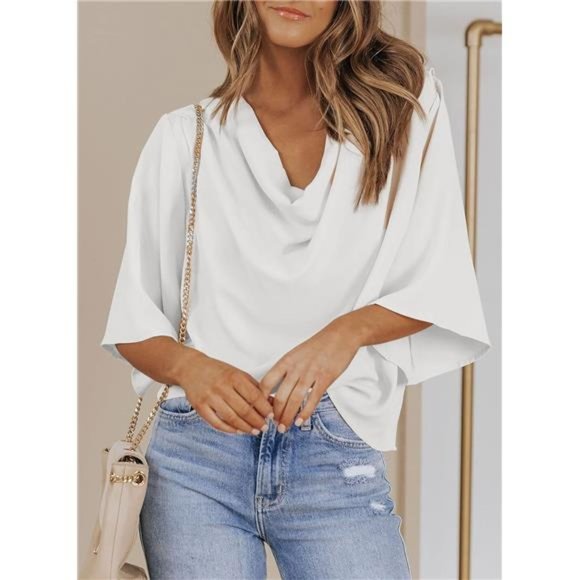 Womens Blouses and Tops Short Sleeve Chiffon Shirts and Tops - Picture 5 of 6